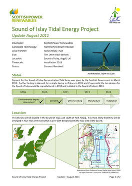Sound of Islay Tidal Energy Project Update August 2011