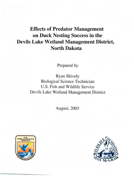 Effects of Predator Management on Duck Nesting Success in the Devils Lake Wetland Management District, North Dakota