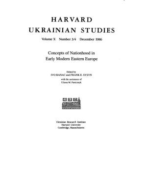 HARVARD UKRAINIAN STUDIES Volume X Number 3/4 December 1986