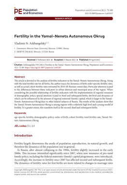 Fertility in the Yamal–Nenets Autonomous Okrug