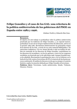 Felipe González Y El Caso De Los GAL: Una Relectura De La Política Antiterrorista De Los Gobiernos Del PSOE En
