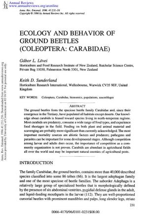 Ecology and Behavior of Ground Beetles (Coleoptera: Carabidae)
