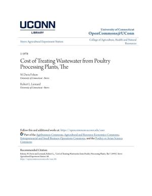 Cost of Treating Wastewater from Poultry Processing Plants, the W