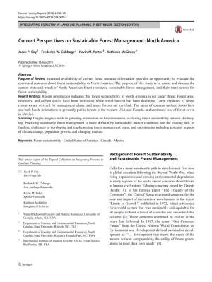 Current Perspectives on Sustainable Forest Management: North America