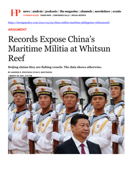 Records Expose China's Maritime Militia at Whitsun Reef