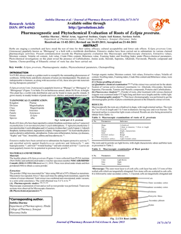 Pharmacognostic and Phytochemical Evaluation of Roots of Eclipta Prostrata