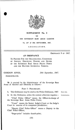SUPPLEMENT No. 2 9 of 1967. an ORDINANCE of the SOVEREIGN