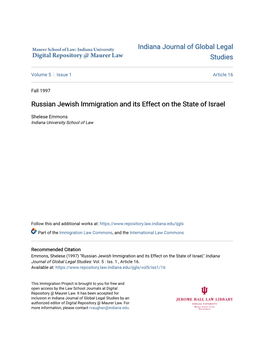 Russian Jewish Immigration and Its Effect on the State of Israel