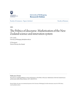 The Politics of Discourse: Marketization of the New Zealand Science and Innovation System