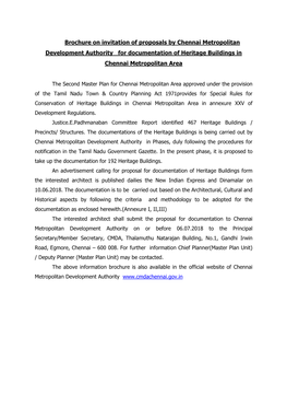 Brochure on Invitation of Proposals by Chennai Metropolitan Development Authority for Documentation of Heritage Buildings in Chennai Metropolitan Area