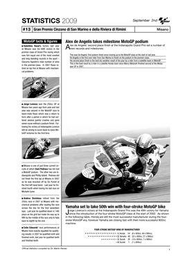 STATISTICS 2009 September 2Nd #13 Gran Premio Cinzano Di San Marino E Della Riviera Di Rimini Misano