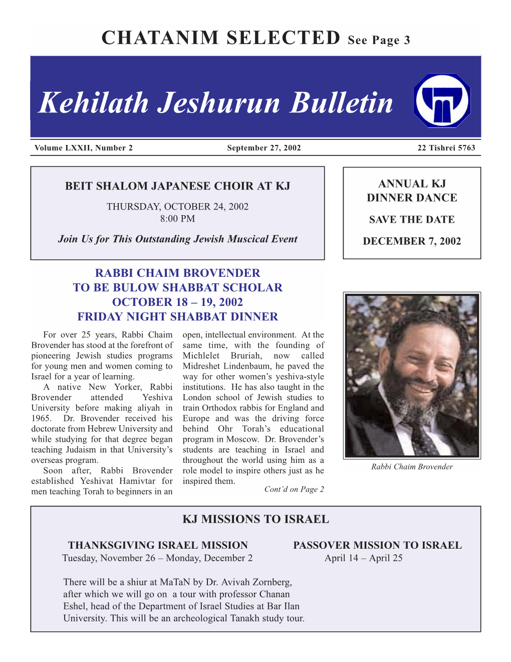 Kehilath Jeshurun Bulletin