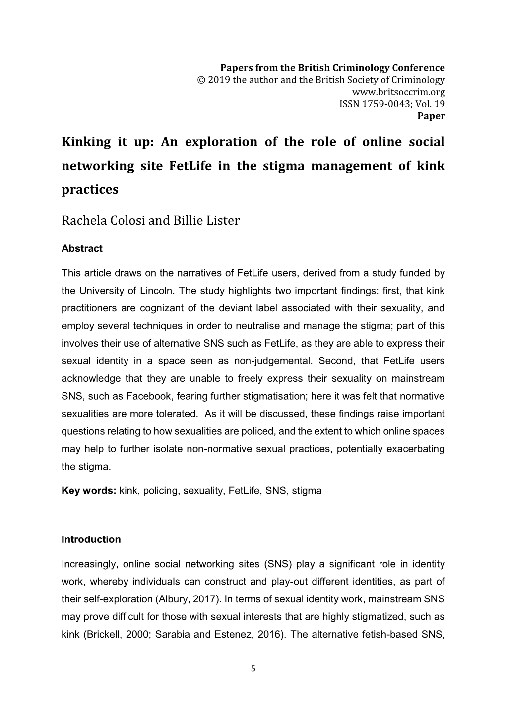 Kinking It Up: an Exploration of the Role of Online Social Networking Site Fetlife in the Stigma Management of Kink Practices