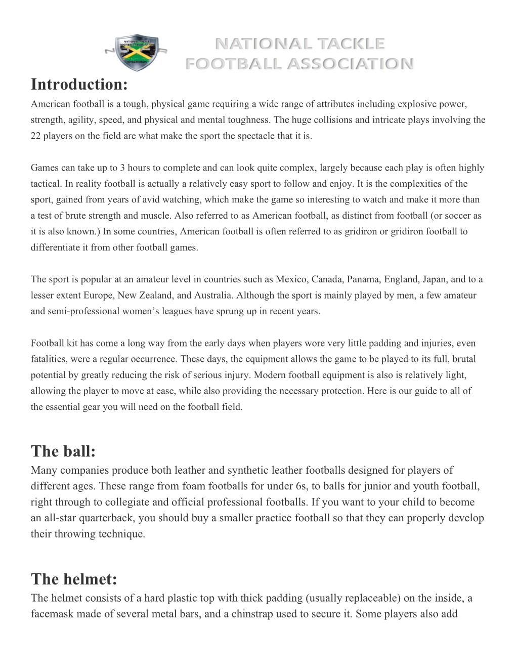 Introduction: the Ball: the Helmet