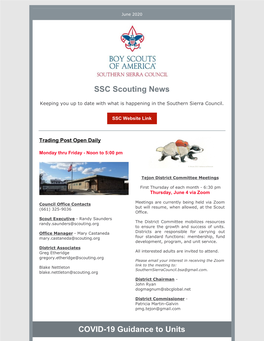 SSC Scouting News COVID-19 Guidance to Units