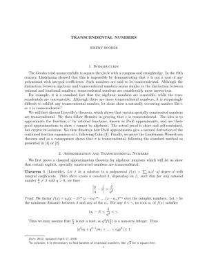 TRANSCENDENTAL NUMBERS 1. Introduction the Greeks Tried