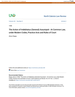 Assumpsit - at Common Law, Under Modern Codes, Practice Acts and Rules of Court