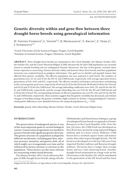 Genetic Diversity Within and Gene Flow Between Three Draught Horse Breeds Using Genealogical Information