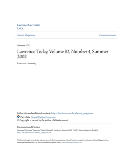 Lawrence Today, Volume 82, Number 4, Summer 2002 Lawrence University