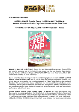 “SUPER CAMP” in MACAU Korean Wave Hits Studio City Event Center for the First Time