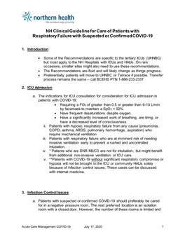 NH Clinical Guideline for Care of Patients with Respiratory Failure with Suspected Or Confirmed COVID-19