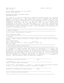 NPS Form 10-900 OMB No. 1024-0018 (Rev. 10-90)