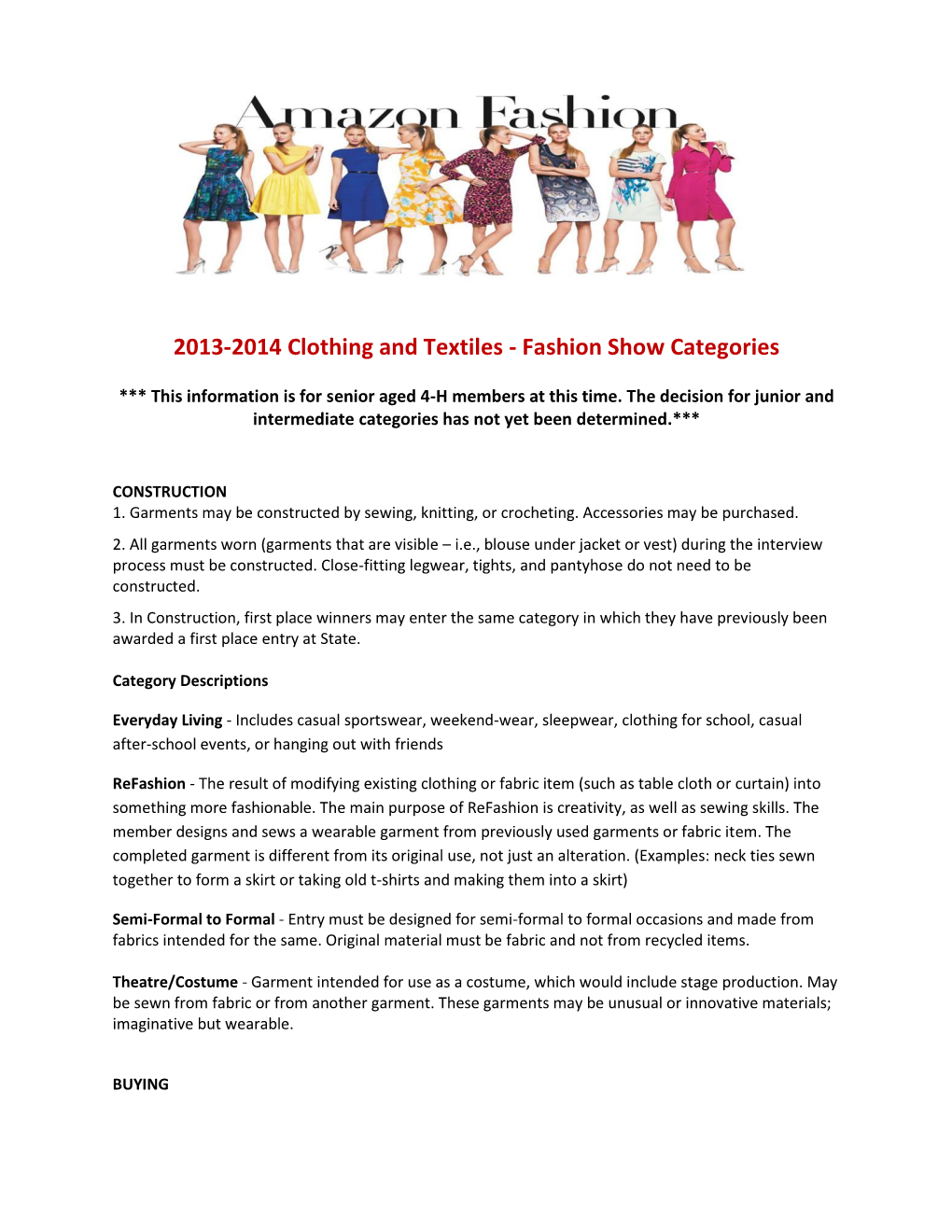 2013-2014 Clothing and Textiles - Fashion Show Categories