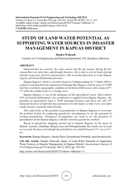 Study of Land Water Potential As Supporting Water Sources in Disaster Management in Kapuas District