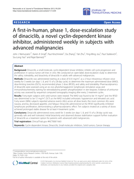 A First-In-Human, Phase 1, Dose-Escalation Study of Dinaciclib