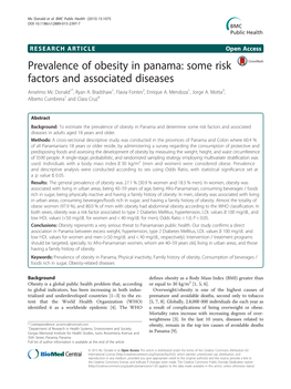 Prevalence of Obesity in Panama: Some Risk Factors and Associated Diseases Anselmo Mc Donald1*, Ryan A