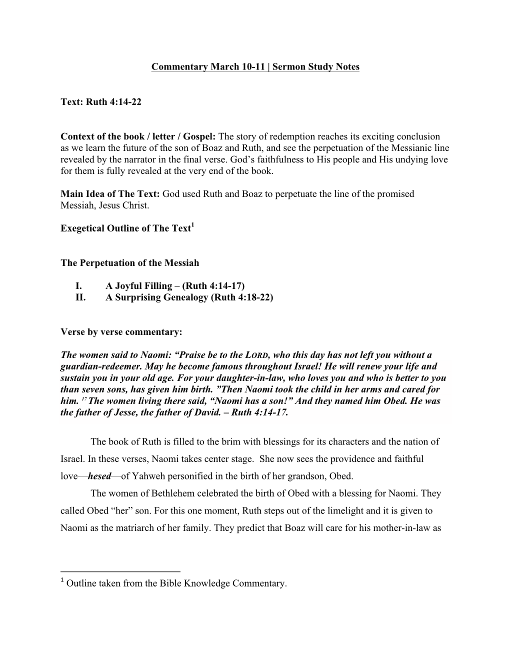 Commentary March 10-11 | Sermon Study Notes Text