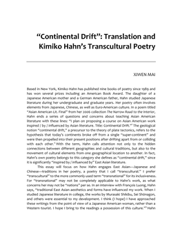 Translation and Kimiko Hahn's Transcultural Poetry