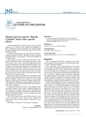 LETTERS to the EDITOR. Michael Jackson and the “Smooth Criminal