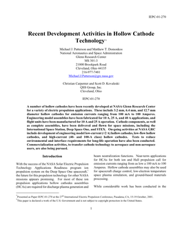 Recent Development Activities in Hollow Cathode Technology*†