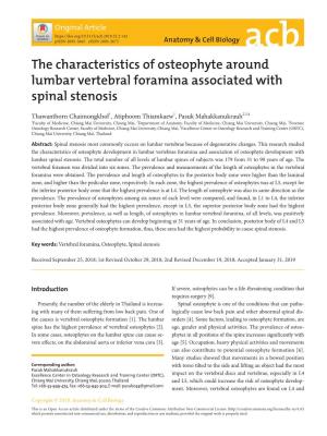 The Characteristics of Osteophyte Around Lumbar Vertebral Foramina Associated with Spinal Stenosis