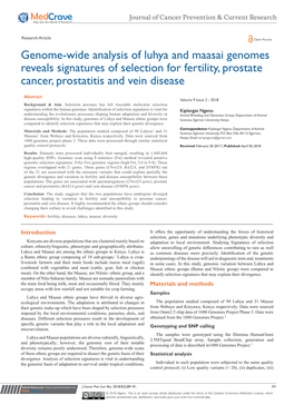 Genome-Wide Analysis of Luhya and Maasai Genomes Reveals Signatures of Selection for Fertility, Prostate Cancer, Prostatitis and Vein Disease