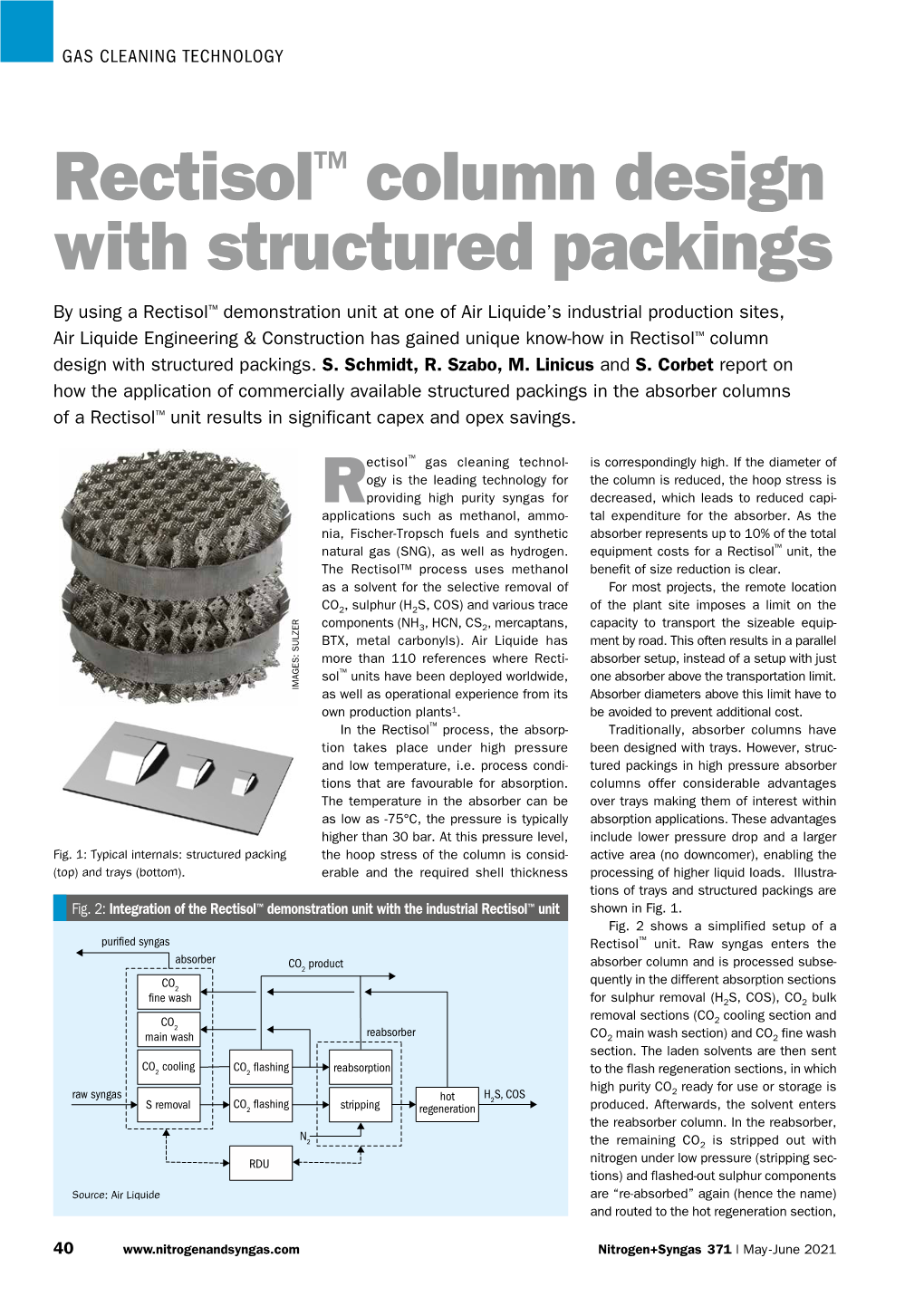 Rectisol™ Column Design with Structured Packings