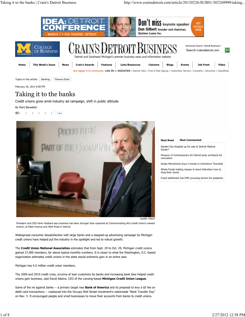 Taking It to the Banks | Crain's Detroit Business