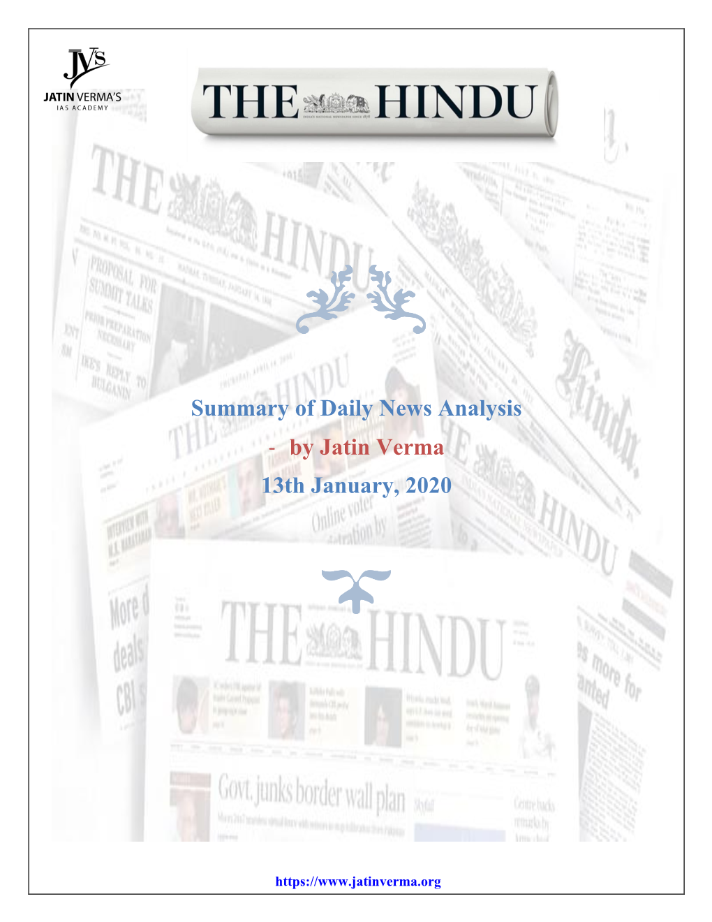 Daily News Analysis - by Jatin Verma 13Th January, 2020