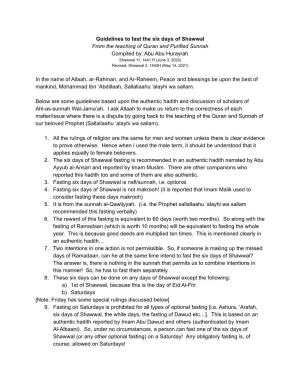 Guidelines to Fast the Six Days of Shawwal 1442H Version