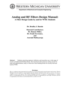 Analog and RF Filters Design Manual: a Filter Design Guide by and for WMU Students