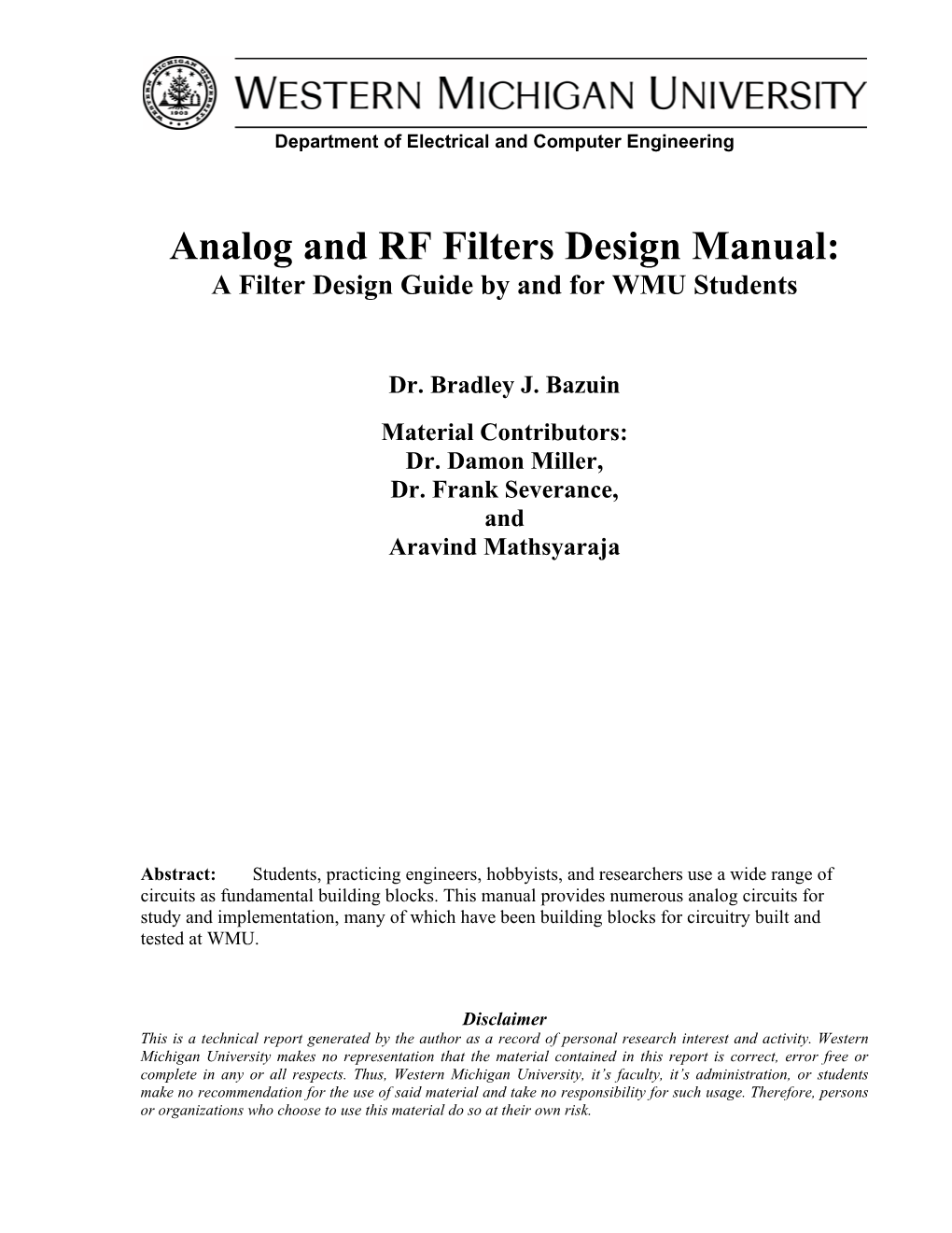 Analog And RF Filters Design Manual A Filter Design Guide By And For   Analog And Rf Filters Design Manual A Filter Design Guide By And For Wmu Students 