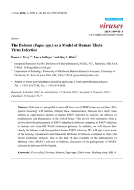 As a Model of Human Ebola Virus Infection