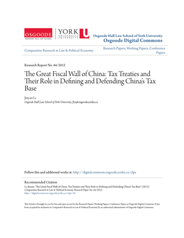 The Great Fiscal Wall of China: Tax Treaties and Their Role in Defining