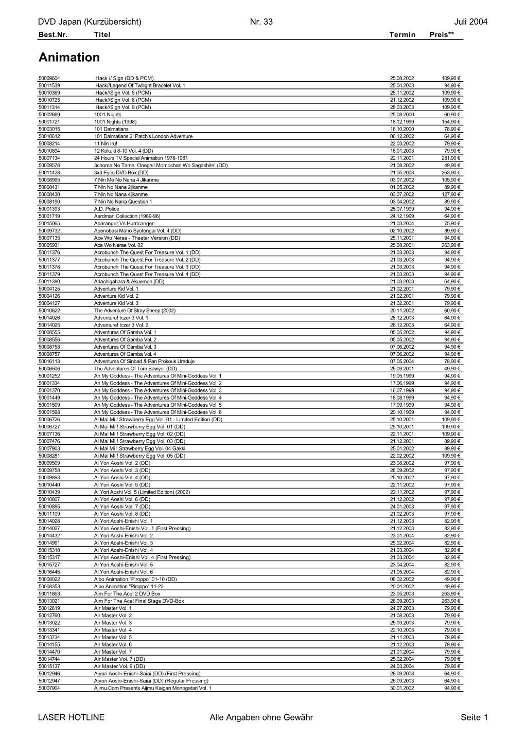 Gesamtkatalog Japan DVD Zum Download