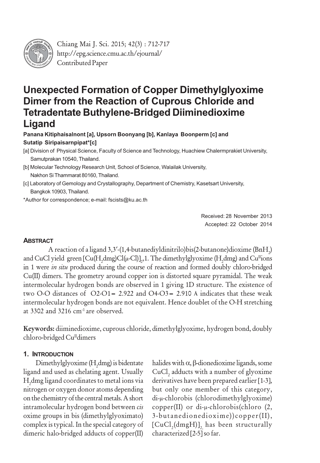 Unexpected Formation of Copper Dimethylglyoxime Dimer from the Reaction of Cuprous Chloride and Tetradentate Buthylene-Bridged D