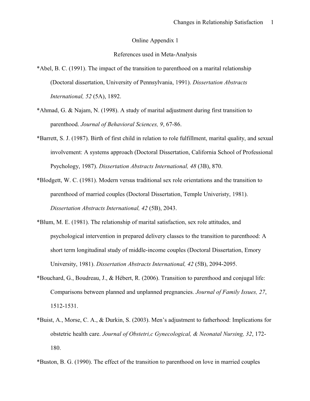 Changes in Relationship Satisfaction Across the Transition to Parenthood: a Meta-Analysis