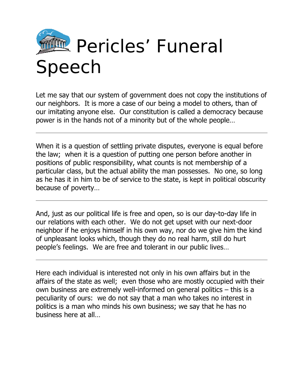 Pericles Funeral Speech