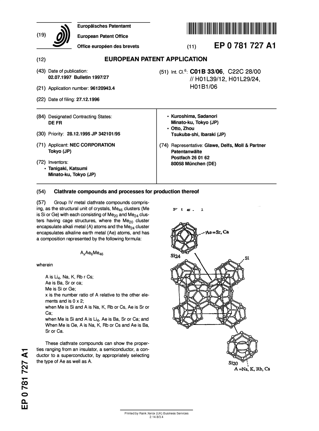 Clathrate Compounds and Processes for Production Thereof