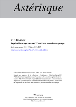 Regular Linear Systems on Cp1 and Their Monodromy Groups V.P